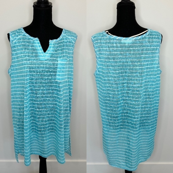 Dept 222 Blue and White Stripe Petite Top (P XL) - Picture 1 of 7